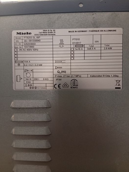 Miele/Миеле PT8203 SL WP  професионална сушилня