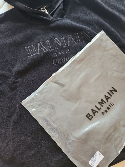 BALMAIN S/M черно плажно пончо cover-up хавлиена туника с качулка лого