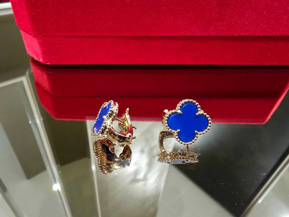 Van Cleef & Arpels VCA Rose Gold Blue Alhambra Clips Дамски Обеци