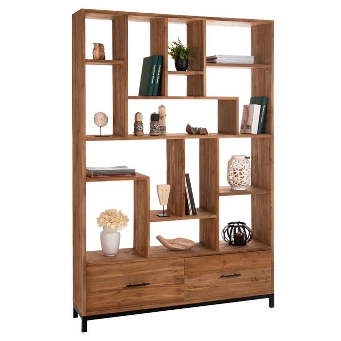 Етажерка HM9803, Тиково дърво, два шкафа, 140x30x210,5Hcm.