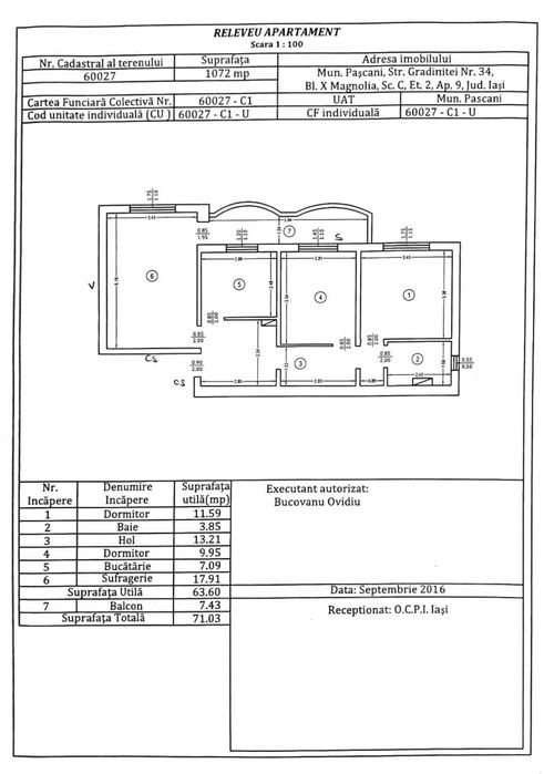 Vand apartament 3 camere decomandat-Pascani