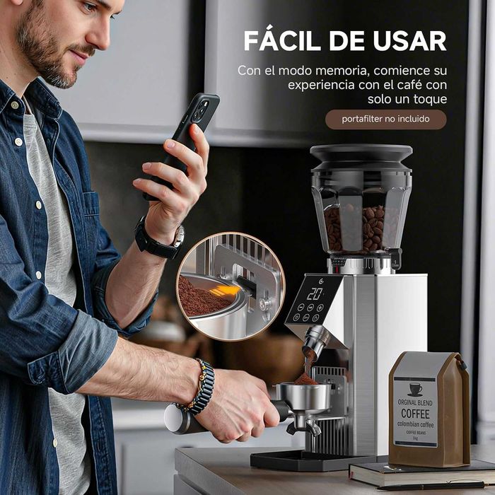 Râșniță electrică de cafea AMZCHEF, 45 de setări, oțel inoxidabil, memorie