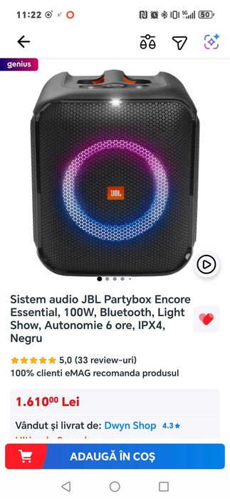 Vând boxă JBL Party Encore, cu microfon