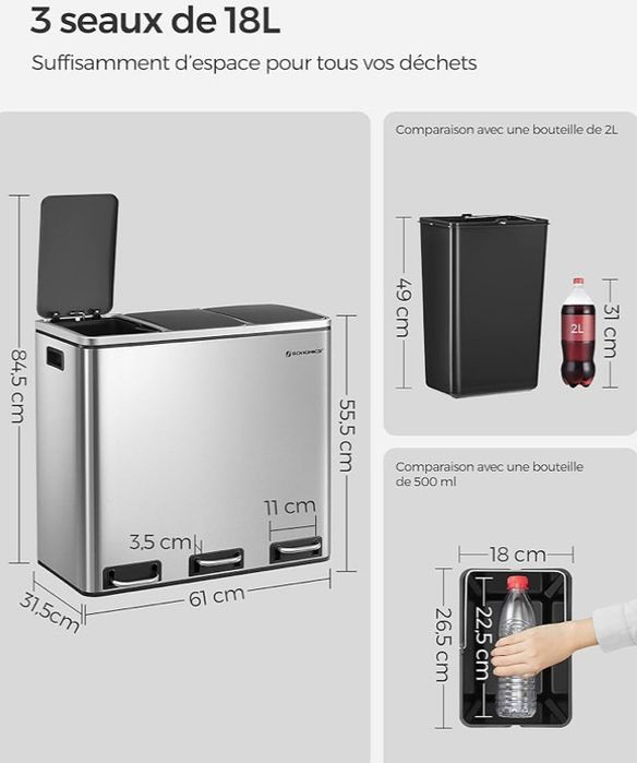 Кухненски кош за рециклиране от неръждаема стомана 3х18Л
