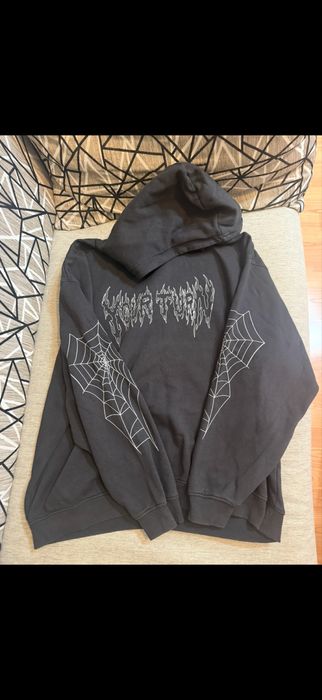 Hanorac cu glugă Yourturn negru cu imprimeu, mărimea XL