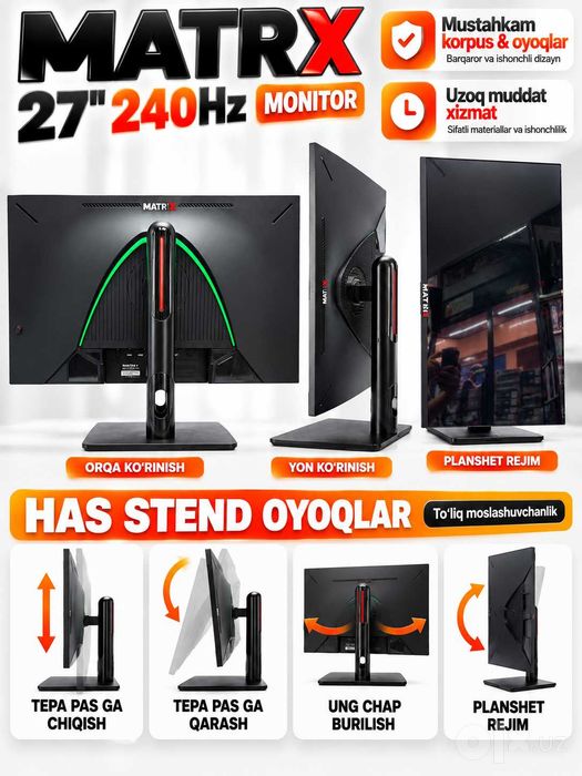 Monitor MATRIX 27″ 240Hz Full HD, gaming va ofis uchun ideal tanlov
