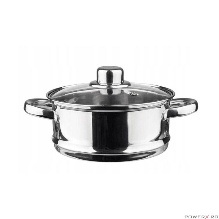 Oala pentru fiert la abur, din inox, cu capac, 2.5 litri, 18 cm,