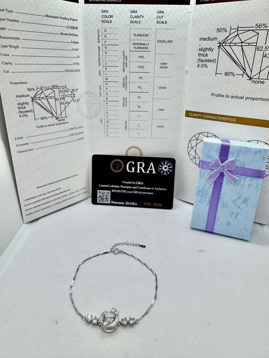 Сребърна гривна с мойсанит (Диамант) 0.5 карата