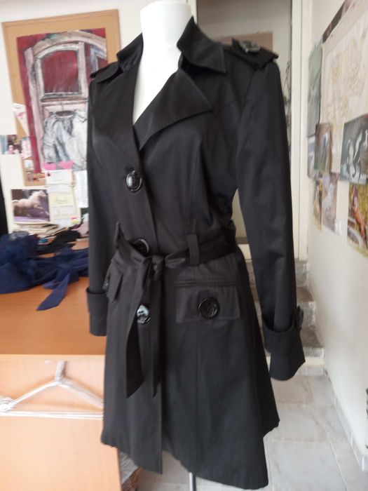 Trenchi saten negru Ginette marimea M 42 elegant