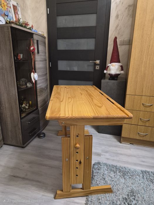 Дървено регулируемо бюро с повдигащ механизъм.