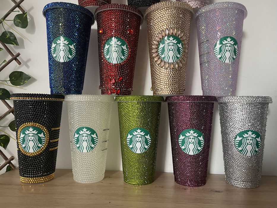 Starbucks чаши с ръчно залепени кристали
