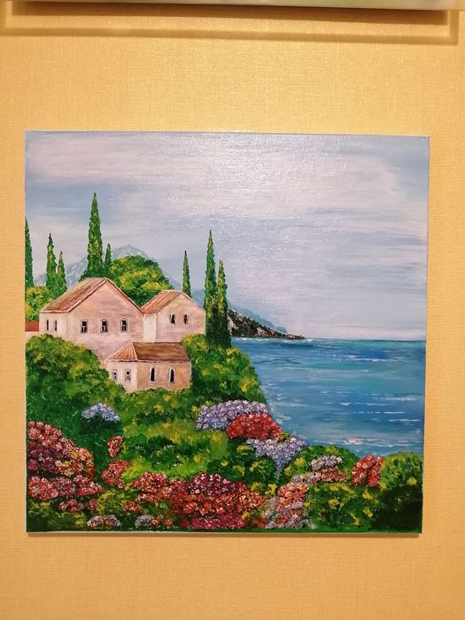 Продам картину, домики у моря