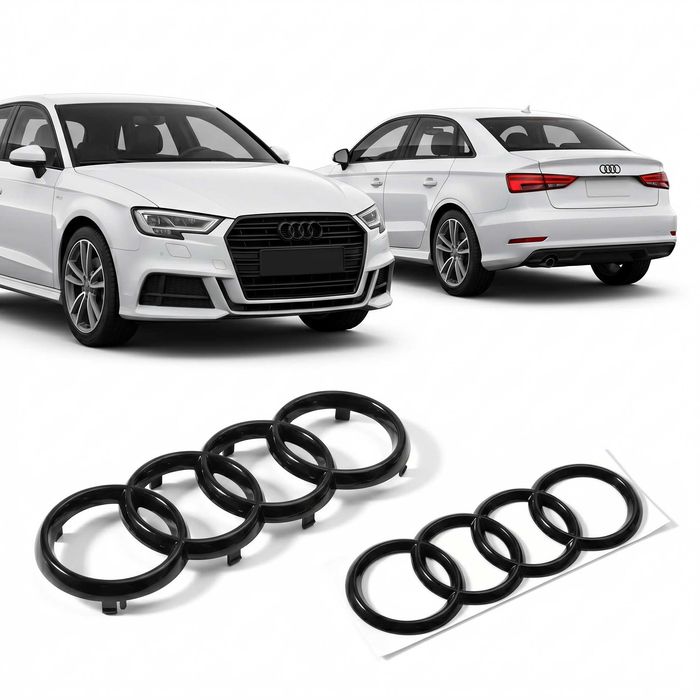 Set Embleme Audi pentru A3 8V, A4 B8, A4 B9 si A5 F5, Fata 273 mm + Spate 192 mm, Negru Lucios