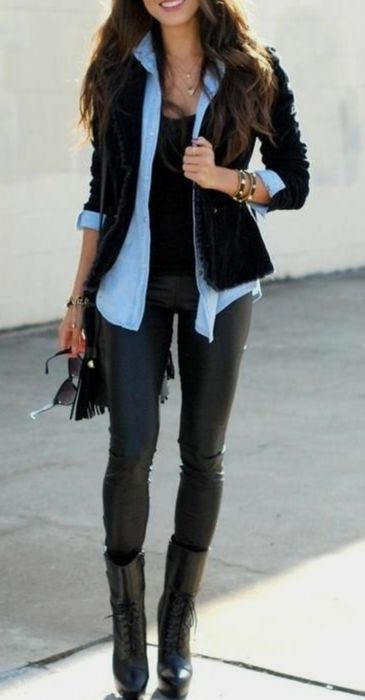 дамски клин кожен ватиран зимен черен мат висока талия плътен ластичен