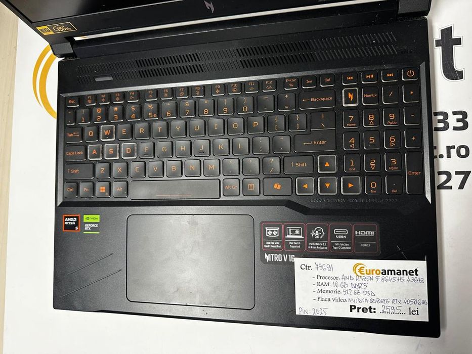 Laptop Acer Nitro V16, AMD Ryzen5, RTX4050 -T-