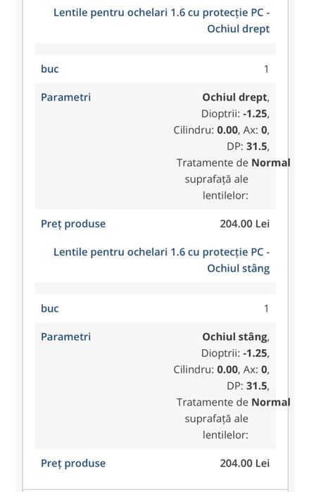 Lentile ochelari distanta -1.25 Protectie PC