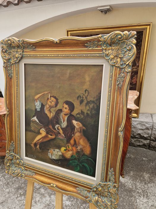 Превъзходна антикварна белгийска авторска картина масло върху платно