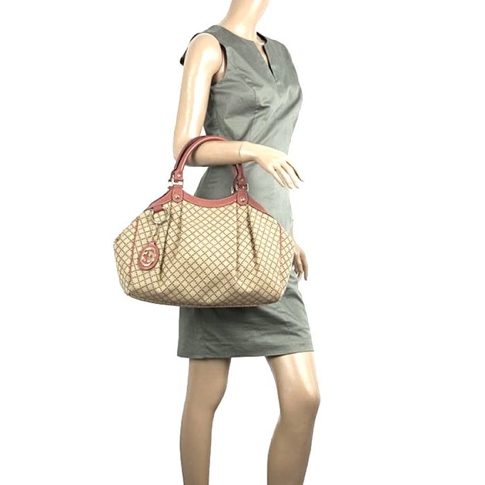 Gucci Beige/Pink Diamante Canvas Medium Sukey Bag