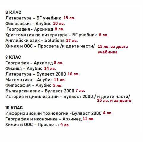 Учебници по новата програма - 8, 9 и 10 клас