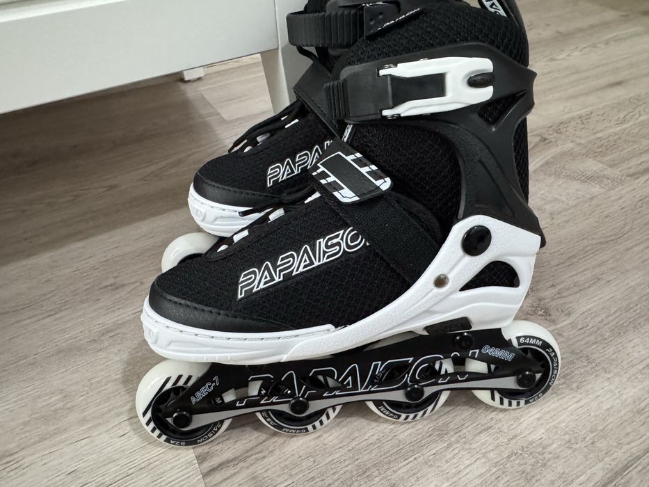 Role reglabile pentru copii si adulti, roti luminoase din silicon, 4 roti in linie, rulmenti ABEC-7, Aluminiu/poliuretan, marimea S 28-32