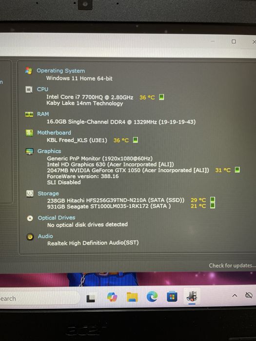 Laptop Gaming Acer Nitro 5 , i7 , 16 gb ram, ssd,
