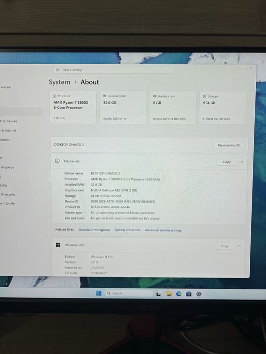 Геймърски компютър / Ryzen 7 3800X / RTX 3070 8GB / 32GB RAM / 1TB SSD / 1000W PSU