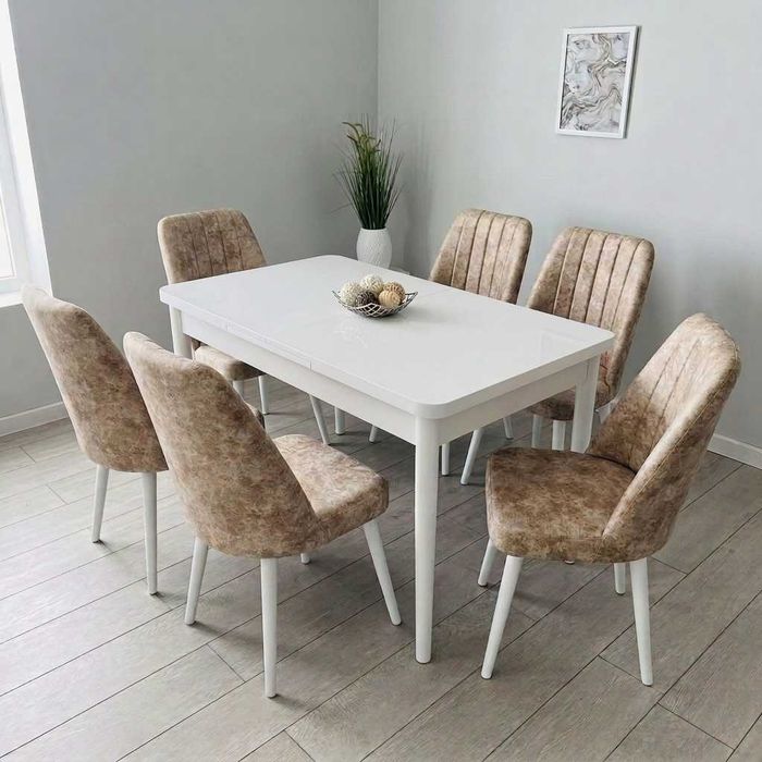 НОВИ! Комплект разтегателна трапезна маса + 6 стола