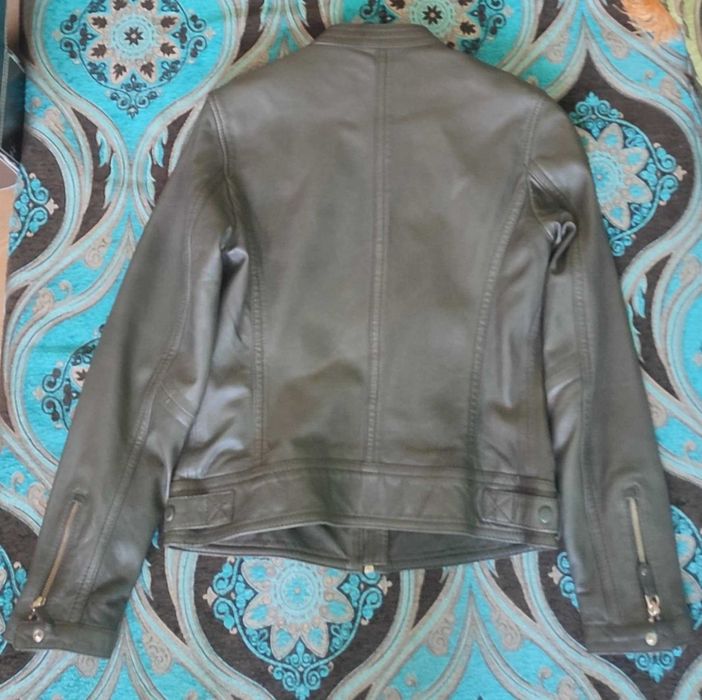 Яке Естествена кожа - Тъмно зелено (Pistachio Green), тип рокерско