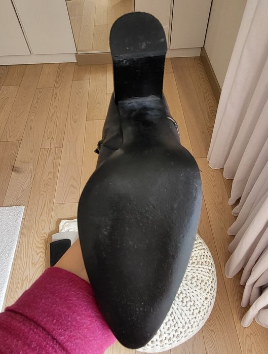 Cizme piele negre peste genunchi imblanite ZARA 39