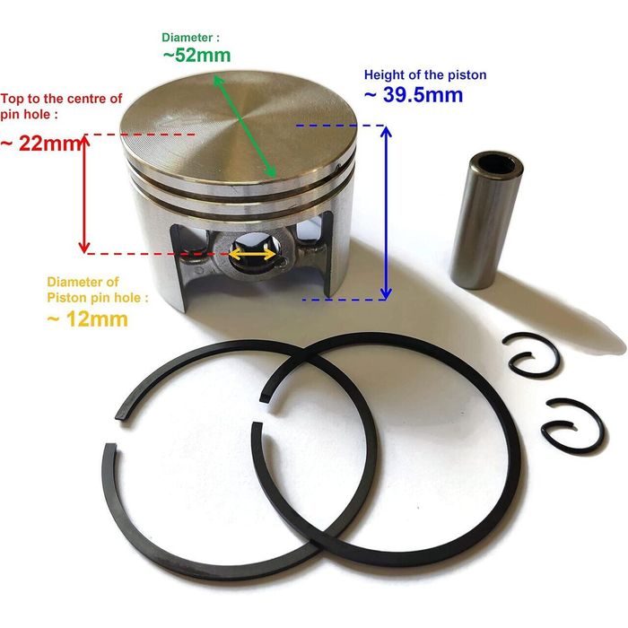 Piston complet compatibil ST MS380, 381, 038, 50 mm, bolt 12, PowerX