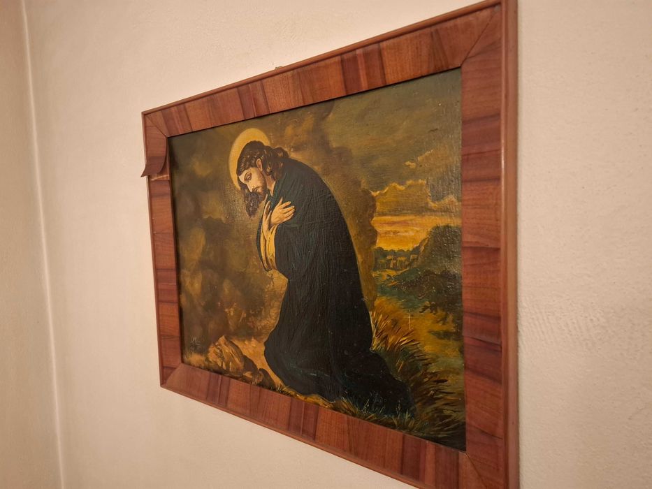 Vand toblou icoana, 62x47 cm, Isus se roaga, stand in genunchi - 1954