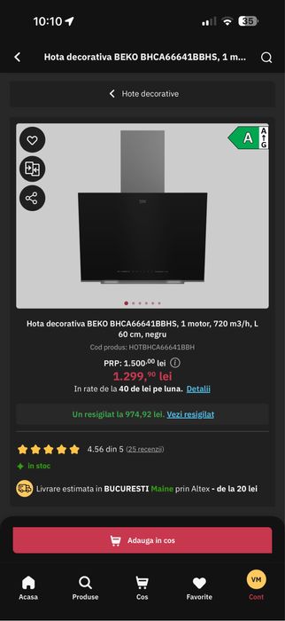 Hota Beko Sticla 720 m3/ora capacitate - BHCA66641BBHS,