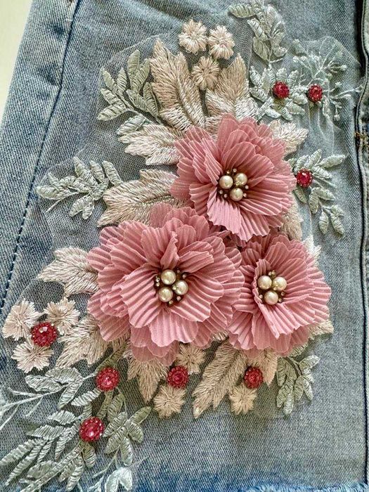 Пола деним с 3д цветя