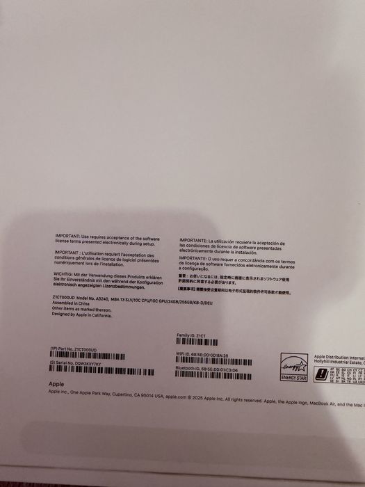 Macbook Air M4 24gb Ram 256 gb ssd 2 cicluri de incarcare!!
