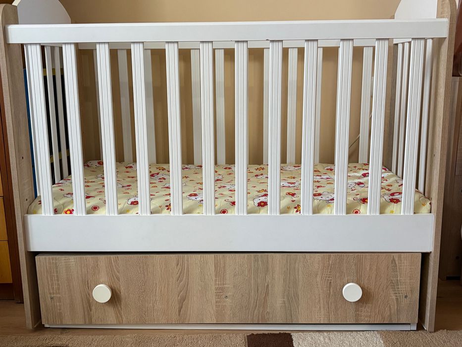 Детска кошарка с матрак 120х60 и чекмедже