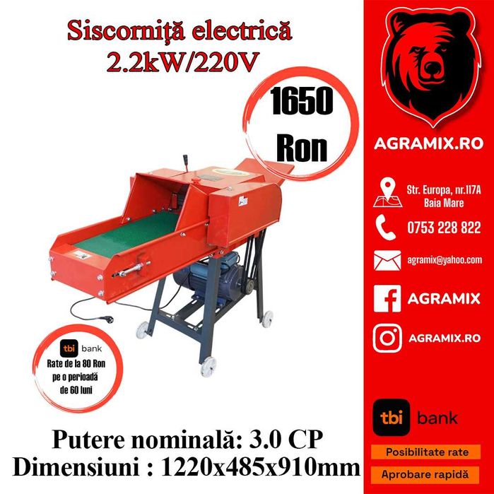 Siscornita electrica 2.2kW/220V 1220x485x910mm batoza Baisan Agramix