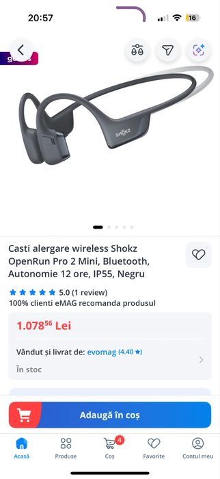Căști wireless Shokz OpenRun Pro Mini, negre – NOI!