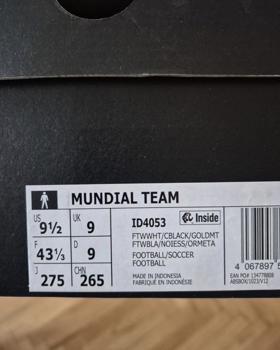 Оригинални PRO футболни обувки / стоножки Adidas Mundial Team - 43 1/3