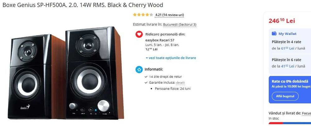 Boxe Genius SP-HF500A, 2.0, 14W RMS, Black & Cherry Wood