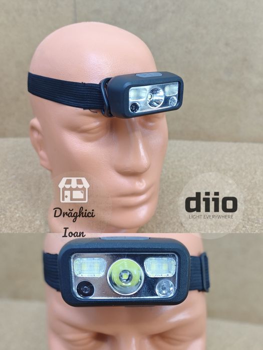 Lanterna SLIM de cap cu LED CREE E2 + doua led COB si senzor miscare