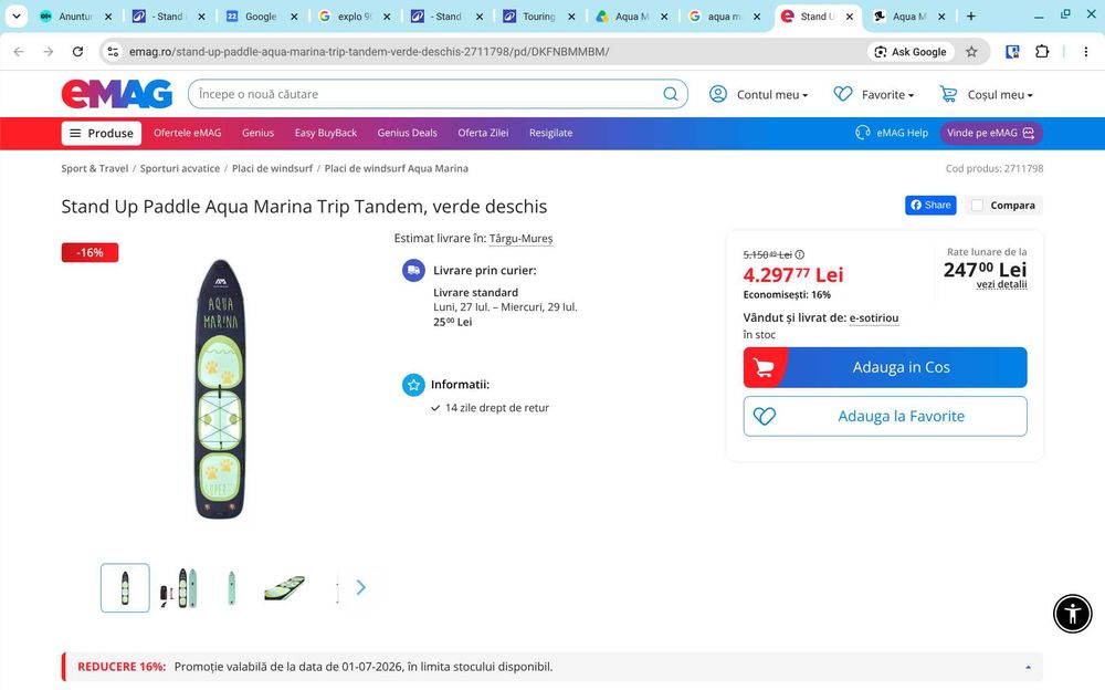 Placă SUP Gonflabilă Aqua Marina Super Trip Tandem 14'0" lungime (4.27 m)