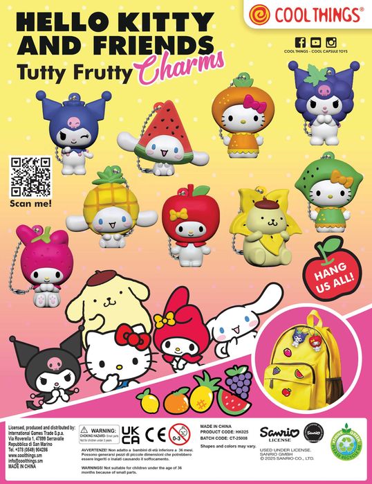 50mm Hello Kitty Tutty Frutty Charms - играчки