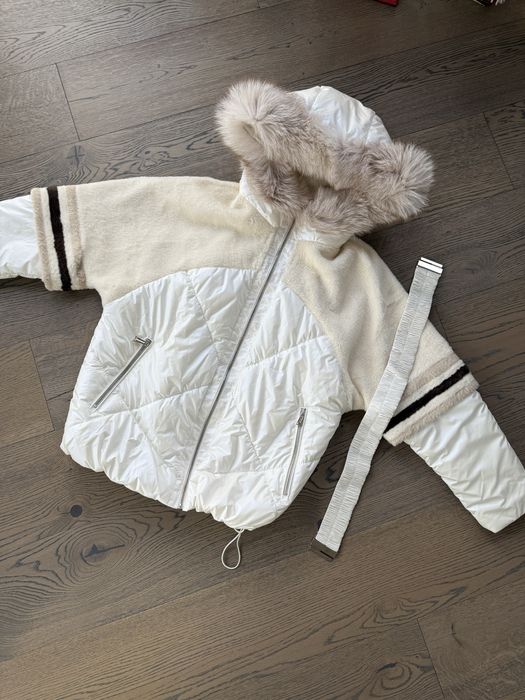 Бяло палто яке от ест. кожа алкантара с лисица ест. косъм 2 в 1