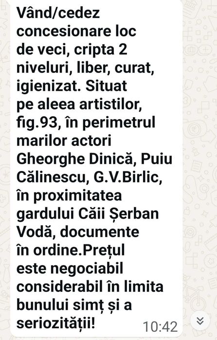 bucuresti,loc de veci cimitirul bellu