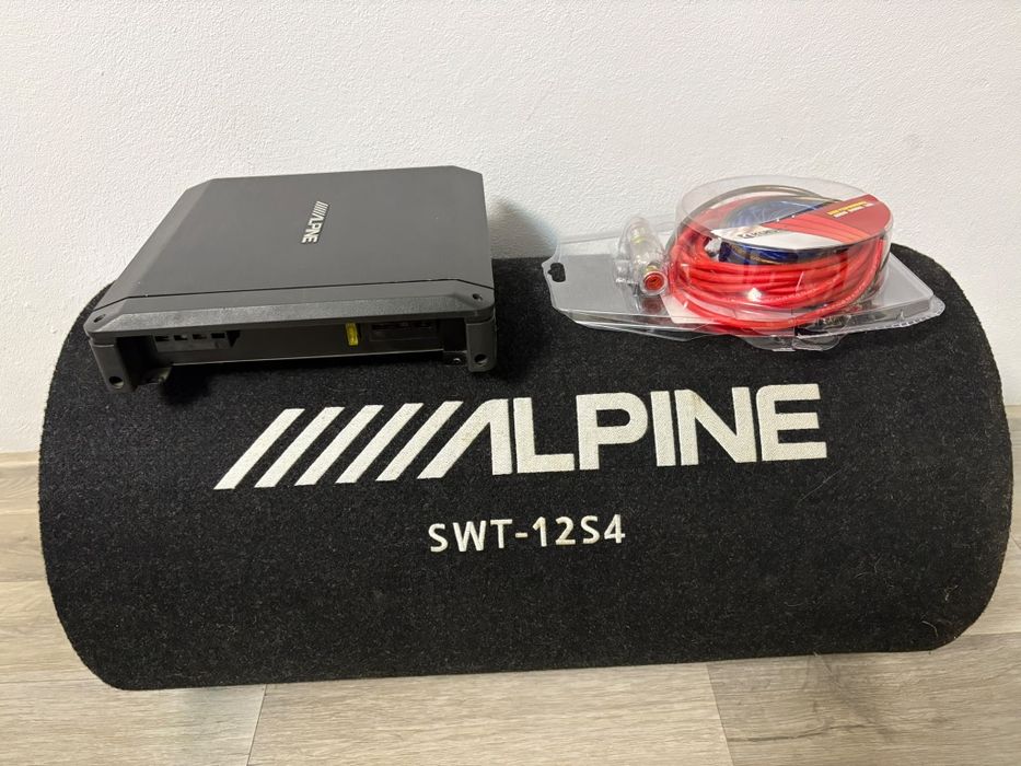 Subwofer auto alpine SWT-12S4, amplificator Alpine și kit cabluri
