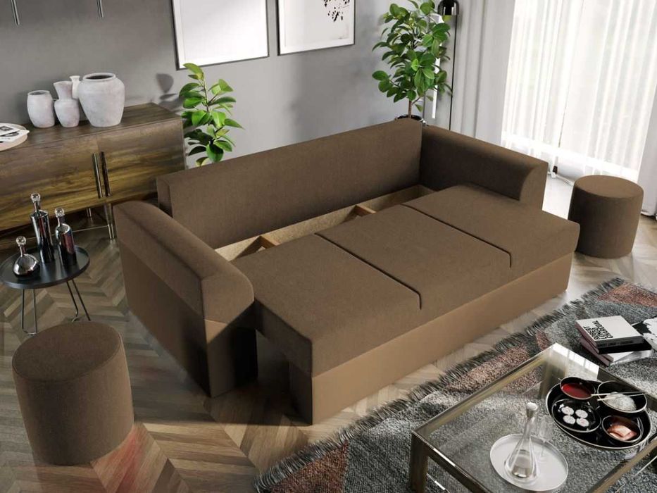 Canapea Extensibila Cali Stofa Maro / Piele Cappuccino