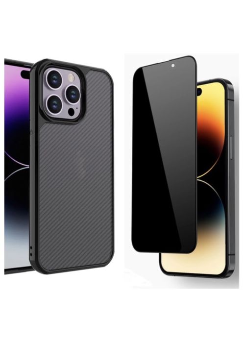 Iphone 12/13/14 PRO MAX PLUS Husa Carbon Hybrid Mat + Folie Sticla
