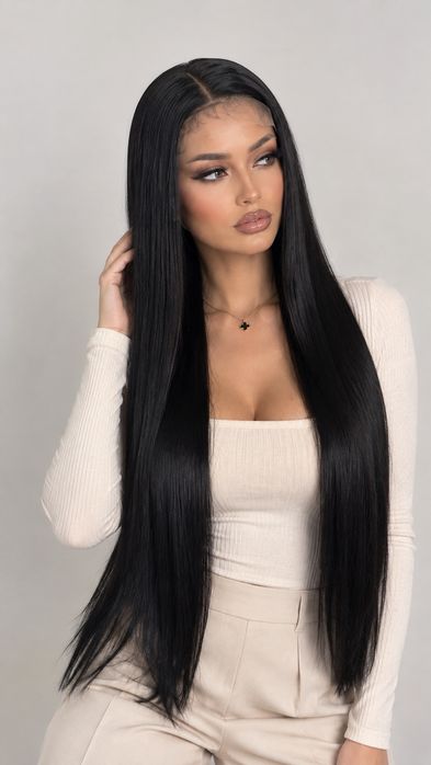 100см black lace front wig , черна права лейс фронт перука