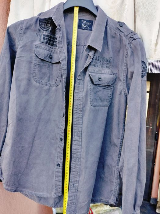 Cămașă bărbați Jean Pascale cu imprimeu vintage / military – Gri, Mărime L