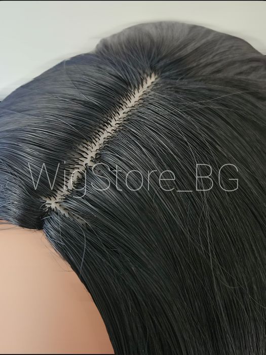 Черна перука без бретон на вълни